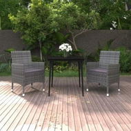 Detailed information about the product 3 Piece Garden Dining Set with Cushions Poly Rattan and Glass