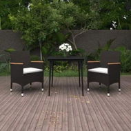 Detailed information about the product 3 Piece Garden Dining Set with Cushions Poly Rattan and Glass