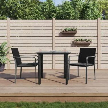 3 Piece Garden Dining Set with Cushions Poly Rattan and Steel