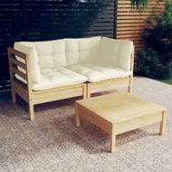 Detailed information about the product 3 Piece Garden Lounge Set with Cream Cushions Pinewood