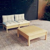 Detailed information about the product 3 Piece Garden Lounge Set with Cream Cushions Pinewood