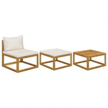 3 Piece Garden Lounge Set With Cream Cushions Solid Acacia Wood