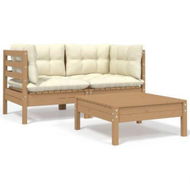 Detailed information about the product 3 Piece Garden Lounge Set With Cream Cushions Solid Pinewood