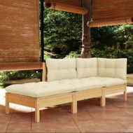 Detailed information about the product 3 Piece Garden Lounge Set with Cream Cushions Solid Wood Pine