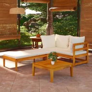 Detailed information about the product 3 Piece Garden Lounge Set with Cream White Cushions Acacia Wood