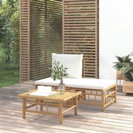 Detailed information about the product 3 Piece Garden Lounge Set With Cream White Cushions Bamboo