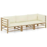 Detailed information about the product 3 Piece Garden Lounge Set with Cream White Cushions Bamboo