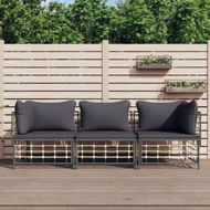 Detailed information about the product 3 Piece Garden Lounge Set with Cushions Anthracite Poly Rattan