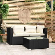 Detailed information about the product 3 Piece Garden Lounge Set with Cushions Black Poly Rattan