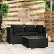 Detailed information about the product 3 Piece Garden Lounge Set With Cushions Black Poly Rattan