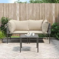 Detailed information about the product 3 Piece Garden Lounge Set with Cushions Grey Poly Rattan