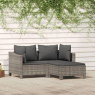 Detailed information about the product 3 Piece Garden Lounge Set With Cushions Grey Poly Rattan