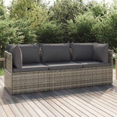 3 Piece Garden Lounge Set With Cushions Grey Poly Rattan