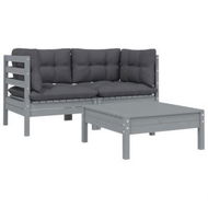 Detailed information about the product 3 Piece Garden Lounge Set With Cushions Grey Solid Pinewood