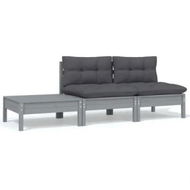 Detailed information about the product 3 Piece Garden Lounge Set with Cushions Grey Solid Pinewood