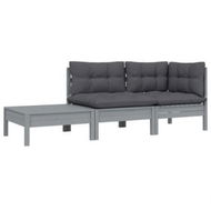 Detailed information about the product 3 Piece Garden Lounge Set With Cushions Grey Solid Pinewood