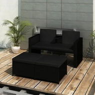 Detailed information about the product 3 Piece Garden Lounge Set with Cushions Poly Rattan Black