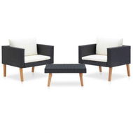 Detailed information about the product 3 Piece Garden Lounge Set With Cushions Poly Rattan Black