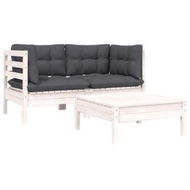 Detailed information about the product 3 Piece Garden Lounge Set With Cushions White Solid Pinewood