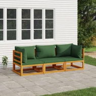 Detailed information about the product 3 Piece Garden Lounge Set with Green Cushions Solid Wood