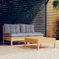 Detailed information about the product 3 Piece Garden Lounge Set with Grey Cushions Pinewood