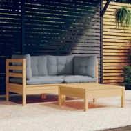 Detailed information about the product 3 Piece Garden Lounge Set with Grey Cushions Pinewood