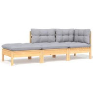 Detailed information about the product 3 Piece Garden Lounge Set with Grey Cushions Solid Pinewood