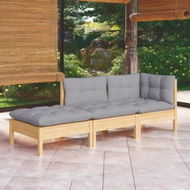 Detailed information about the product 3 Piece Garden Lounge Set with Grey Cushions Solid Wood Pine