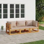 Detailed information about the product 3 Piece Garden Lounge Set with Taupe Cushions Solid Wood