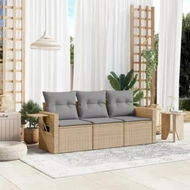 Detailed information about the product 3 Piece Garden Sofa Set with Cushions Beige Poly Rattan