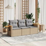 Detailed information about the product 3 Piece Garden Sofa Set with Cushions Beige Poly Rattan