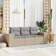 Detailed information about the product 3 Piece Garden Sofa Set with Cushions Beige Poly Rattan