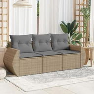 Detailed information about the product 3 Piece Garden Sofa Set with Cushions Beige Poly Rattan
