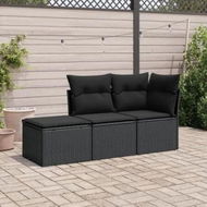 Detailed information about the product 3 Piece Garden Sofa Set with Cushions Black Poly Rattan