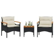 Detailed information about the product 3 Piece Garden Sofa Set with Cushions Black Poly Rattan