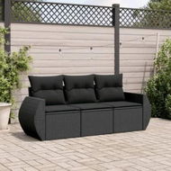 Detailed information about the product 3 Piece Garden Sofa Set with Cushions Black Poly Rattan