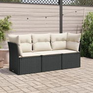 Detailed information about the product 3 Piece Garden Sofa Set with Cushions Black Poly Rattan