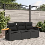 Detailed information about the product 3 Piece Garden Sofa Set with Cushions Black Poly Rattan