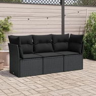 Detailed information about the product 3 Piece Garden Sofa Set with Cushions Black Poly Rattan