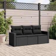 Detailed information about the product 3 Piece Garden Sofa Set with Cushions Black Poly Rattan