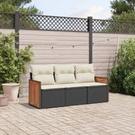 Detailed information about the product 3 Piece Garden Sofa Set with Cushions Black Poly Rattan