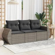 Detailed information about the product 3 Piece Garden Sofa Set with Cushions Grey Poly Rattan