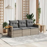 Detailed information about the product 3 Piece Garden Sofa Set with Cushions Grey Poly Rattan