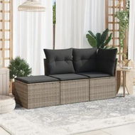 Detailed information about the product 3 Piece Garden Sofa Set with Cushions Grey Poly Rattan