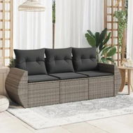 Detailed information about the product 3 Piece Garden Sofa Set with Cushions Grey Poly Rattan