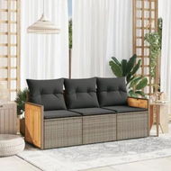 Detailed information about the product 3 Piece Garden Sofa Set with Cushions Grey Poly Rattan