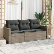 Detailed information about the product 3 Piece Garden Sofa Set with Cushions Grey Poly Rattan