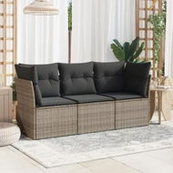 Detailed information about the product 3 Piece Garden Sofa Set with Cushions Grey Poly Rattan