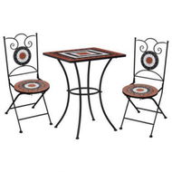 Detailed information about the product 3 Piece Mosaic Bistro Set Ceramic Tile Terracotta And White