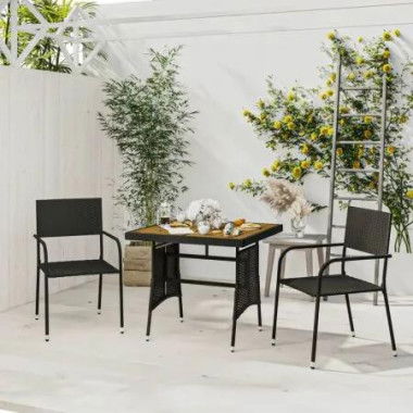 3 Piece Outdoor Dining Set Poly Rattan Black